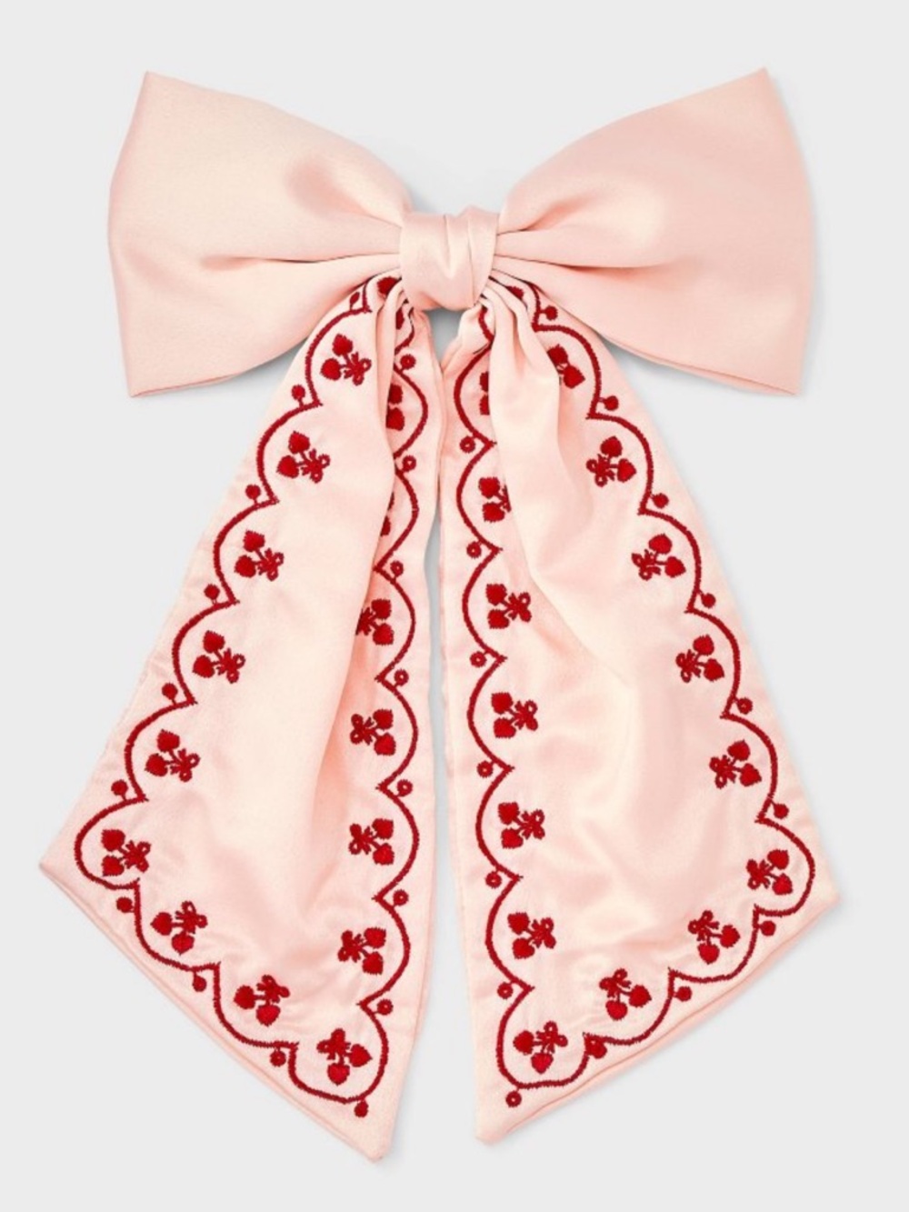 a new day Girl Pink Red Scalloped Embroidered Hearts Bow Tie Hair Clip